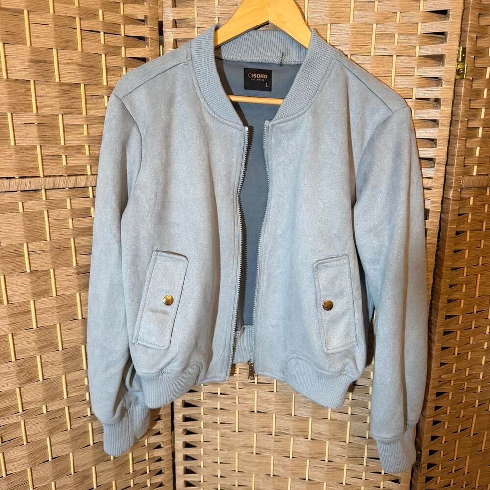 Cisono Outerwear Suede Bomber Jacket Size L Blue